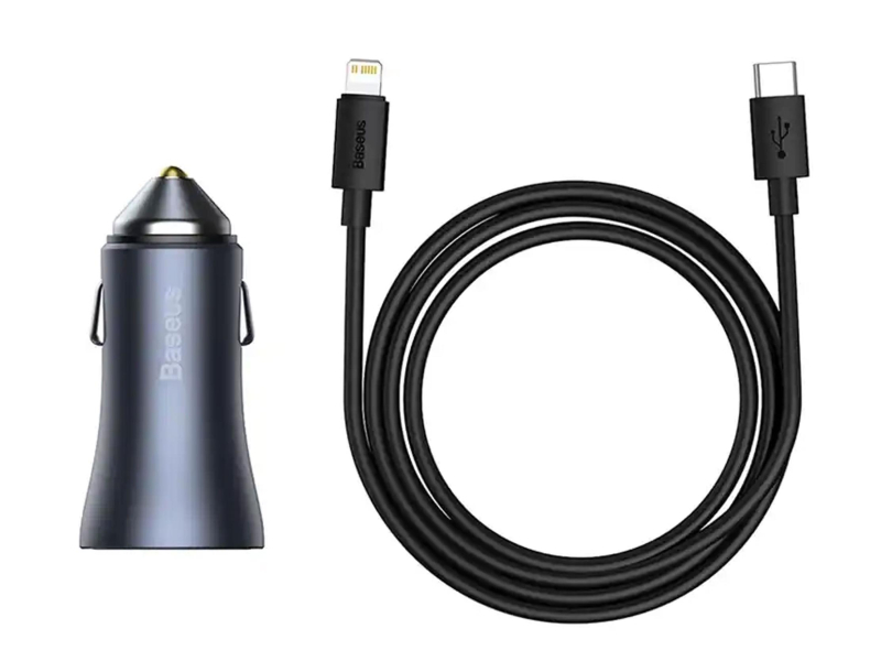 Baseus Golden Contactor Pro Auto-Ladegerät U+C Grau + Kabel