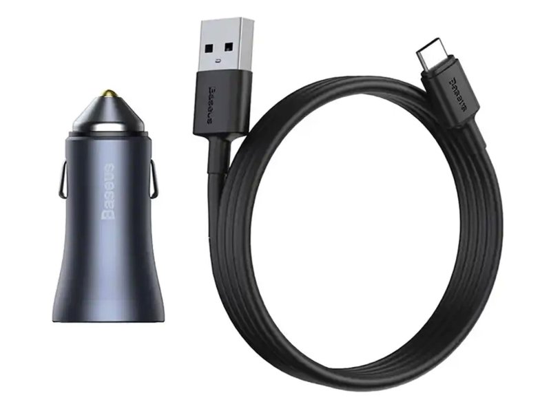 Baseus Golden Contactor Pro Auto-Ladegerät U+U Grau + Kabel