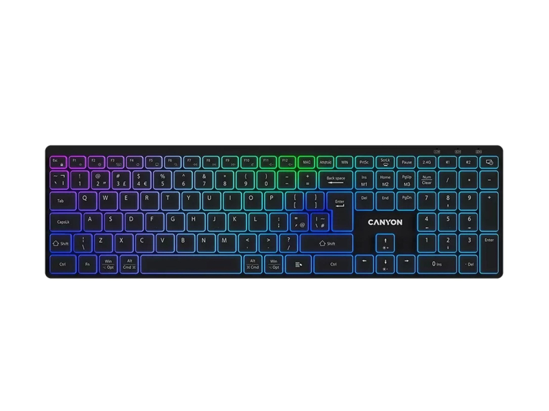 CANYON Tastatur HKB-W11 UK/US RGB Zwei Modi Kabellos Schwarz