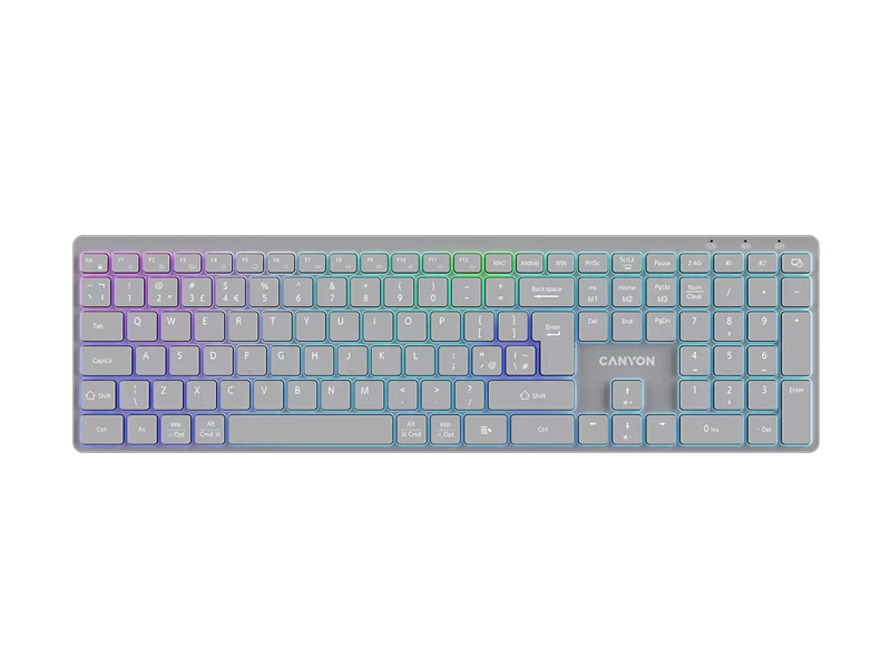 CANYON Tastatur HKB-W11 UK/US RGB Zwei Modi Kabellos Grau