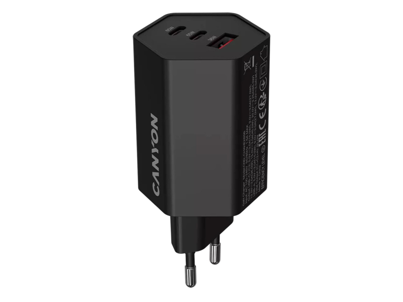 CANYON Netzladegerät HEXAGON 65 GaN 65W 2xPD 1xQC EU Schwarz