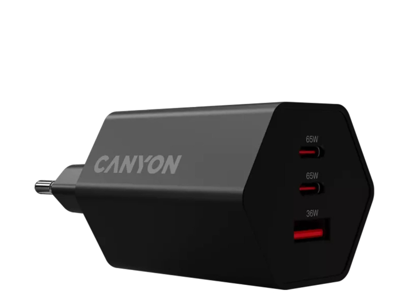 CANYON Netzladegerät HEXAGON 65 GaN 65W 2xPD 1xQC EU Schwarz