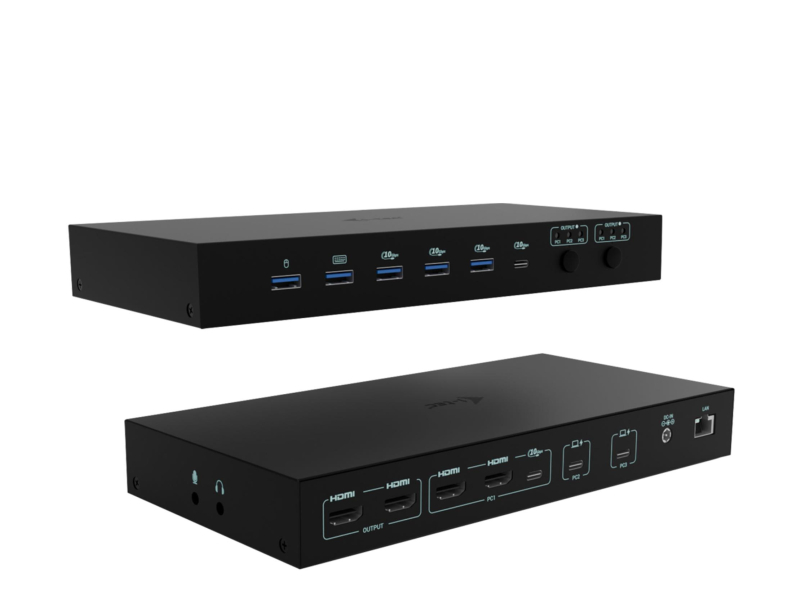 i-tec USB-C KVM Dock PRO Drei Hosts 2x Video 2x PD max. 92W