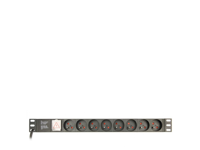 Gembird Rack - 8 gniazd FR, 1U, 16A, Schuko, 3m