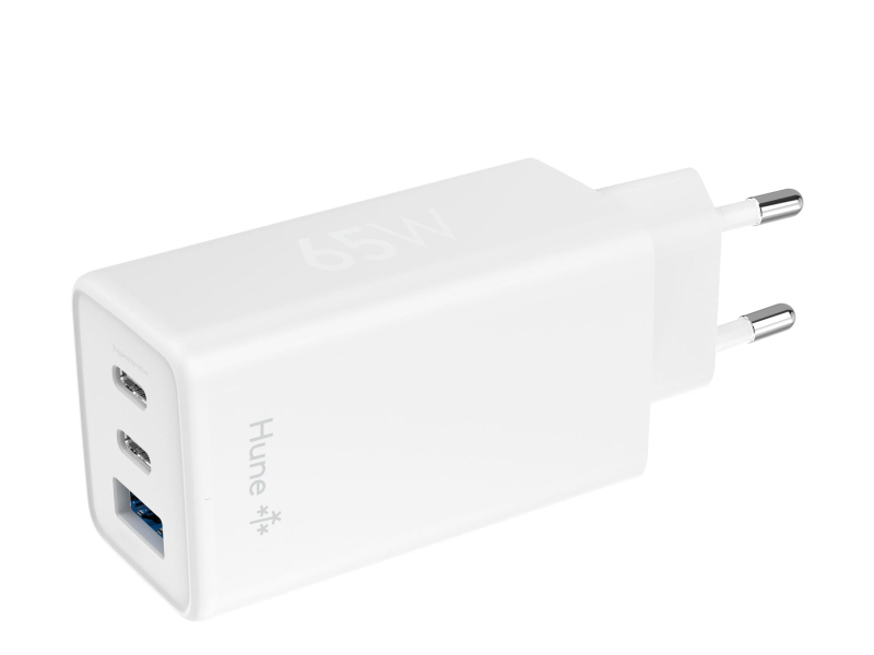 Hune Ładowarka sieciowa GaN 65W 2x USB-C+USB-A Snow White
