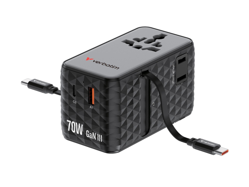 Verbatim Reiseadapter EU/UK/US GaN 1xUSB-C/1xUSB-A/2xUSB-C PD 70W