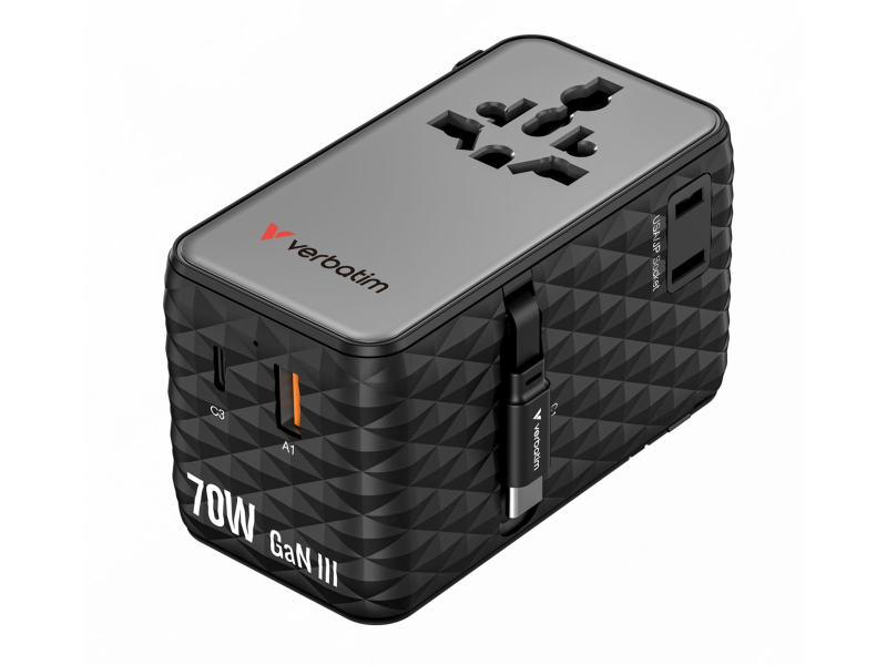 Verbatim Reiseadapter EU/UK/US GaN 1xUSB-C/1xUSB-A/2xUSB-C PD 70W