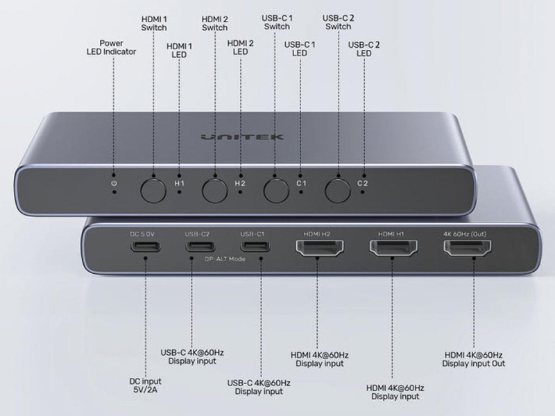 Unitek 4K HDMI/USB-C Switch 4 Ausgänge und 1 Eingang