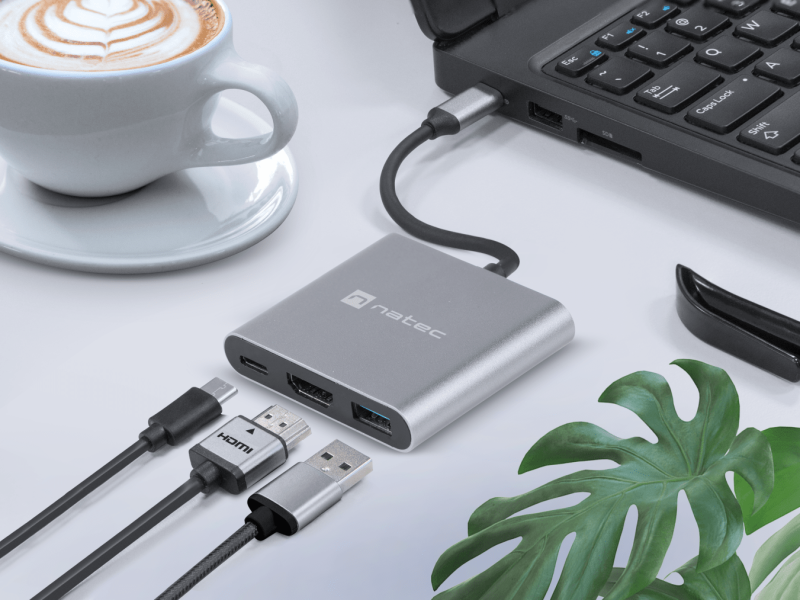 Natec MULTIPORT ADAPTER FOWLER MINI USB-C 3W1 HUB -> USB 3.0, HDMI