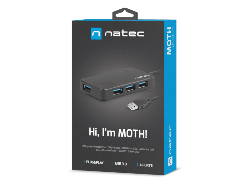 Natec HUB USB 3.0 MOTH 4-PORTS SCHWARZ