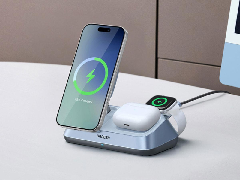 UGREEN Induktionsladegerät 3in1 W711 MagFlowQi2 25W grau