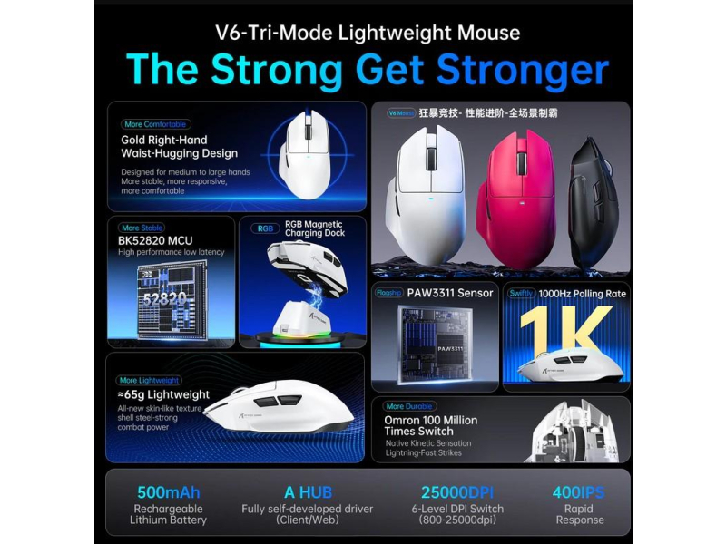 Attack Shark V6 Ultra-Light Tri-Mode schwarz