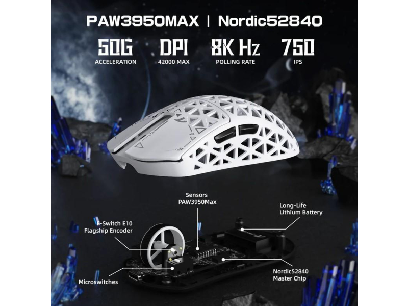 Attack Shark R5Ultra UltralightCarbon 8kHz/42kDPI PAW3950MAX Omron weiß
