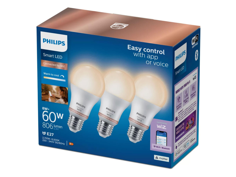 Philips Smart 3x LED-Lampe E27 Tunable White 60W A60