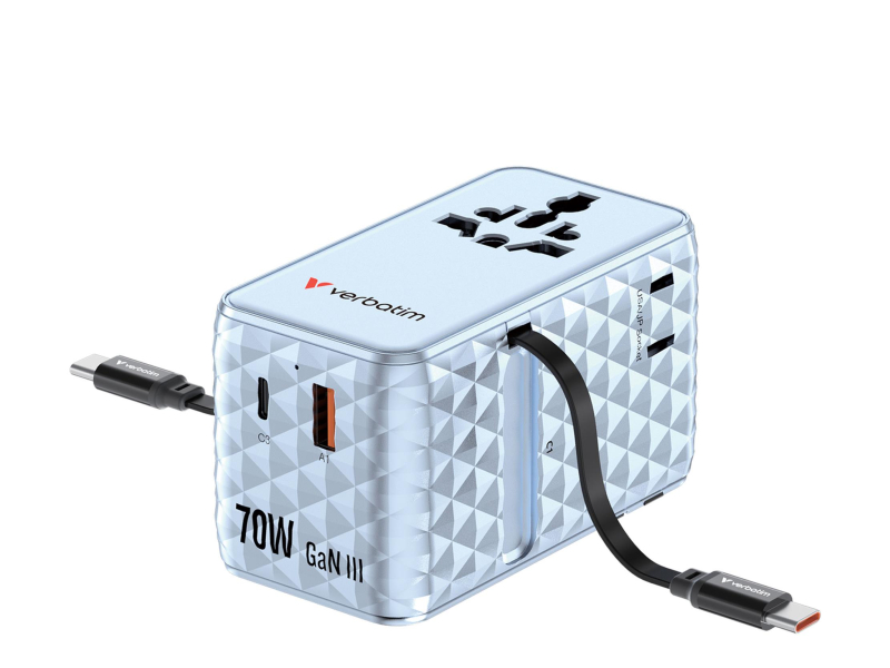 Verbatim Charge ’n’ Travel 70W 2C ausziehbarer Universaladapter Blau