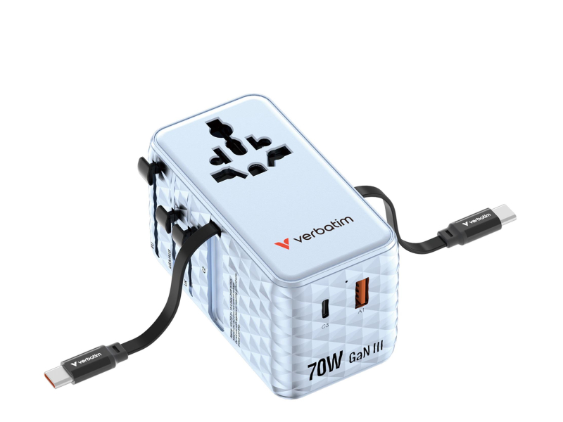 Verbatim Charge ’n’ Travel 70W 2C ausziehbarer Universaladapter Blau